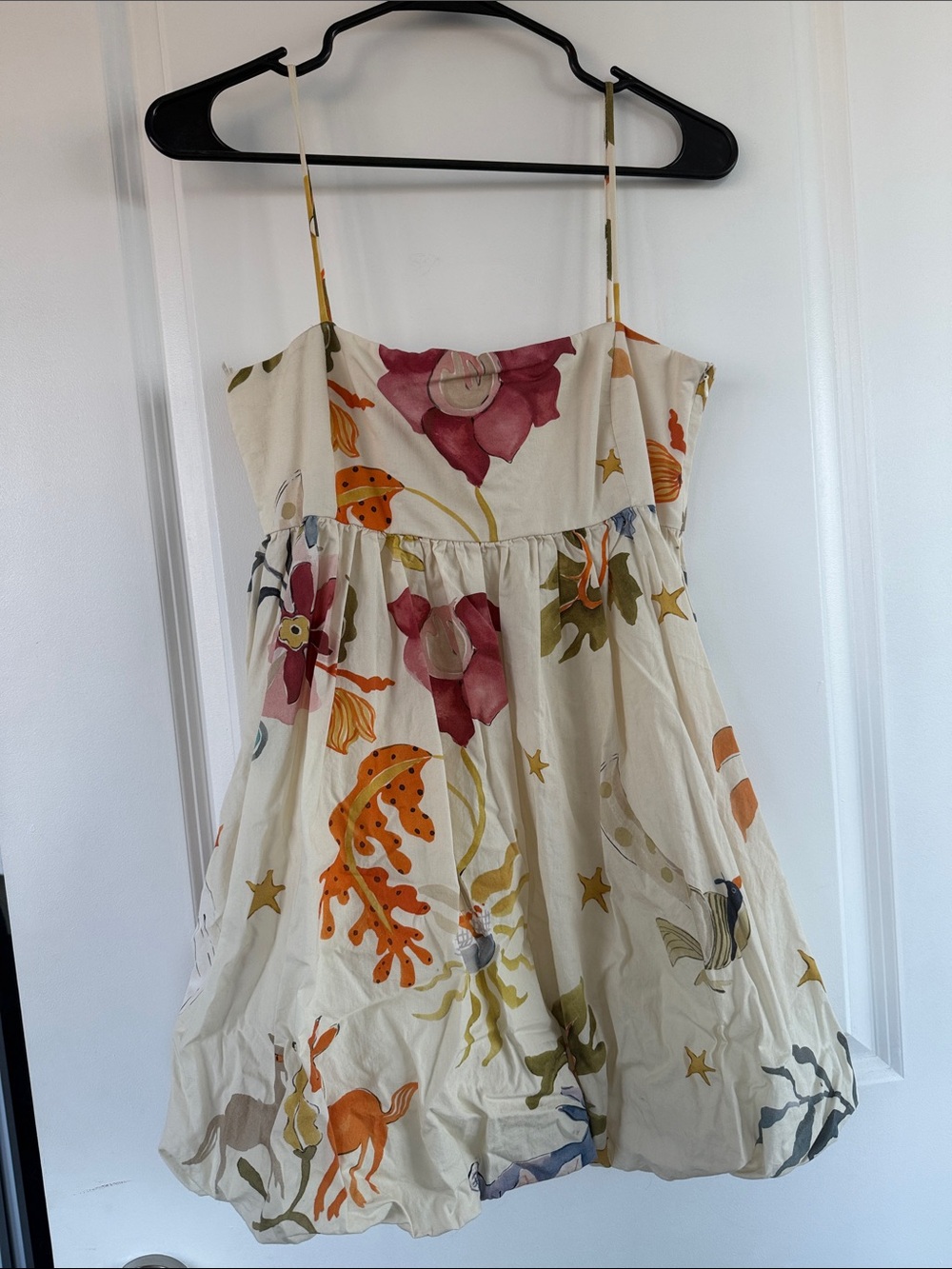 Zara Cream Mini Dress with Pink & Orange Floral Print